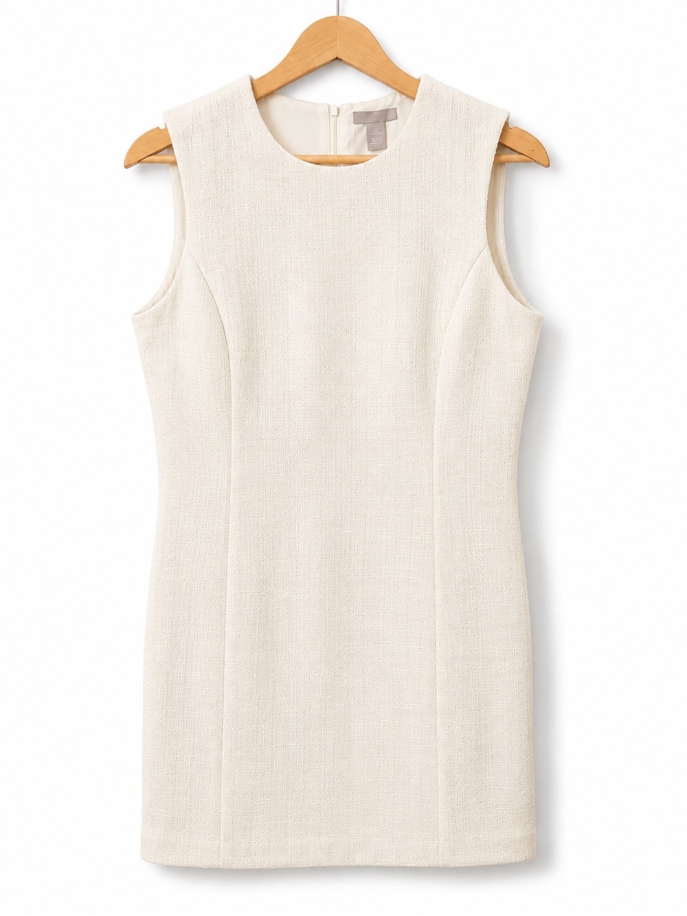 H&M Ivory Textured Sleeveless Sheath Dress Medium Minimalist Chic NWT